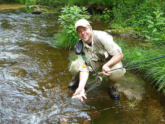 Gary with a Cedar run Trout.JPG